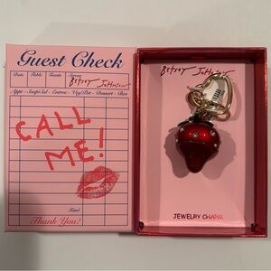 Betsey Johnson rhinestone chocolate covered strawberry keychain bag charm / NEW